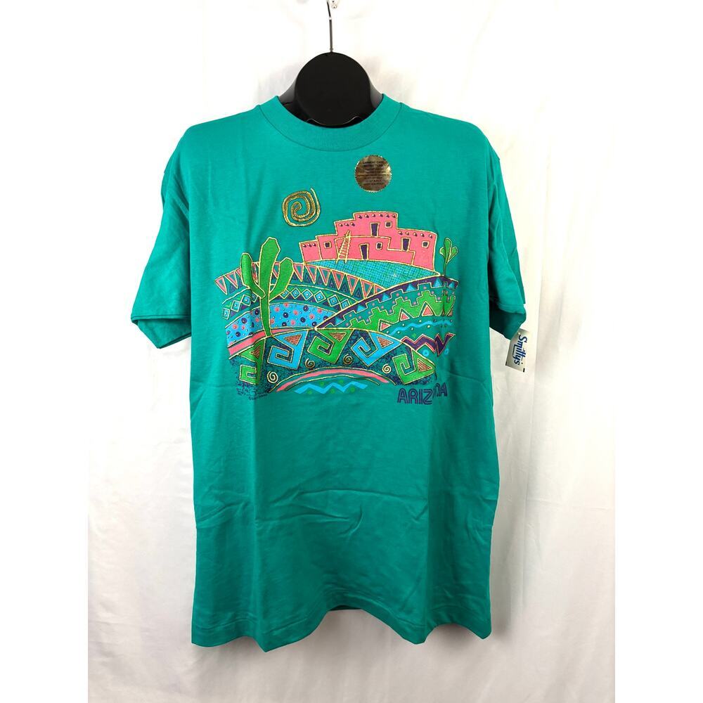 VTG Arizona Single Stitch Crewneck T-Shirt Green‎ Southwestern Textured Art 90s